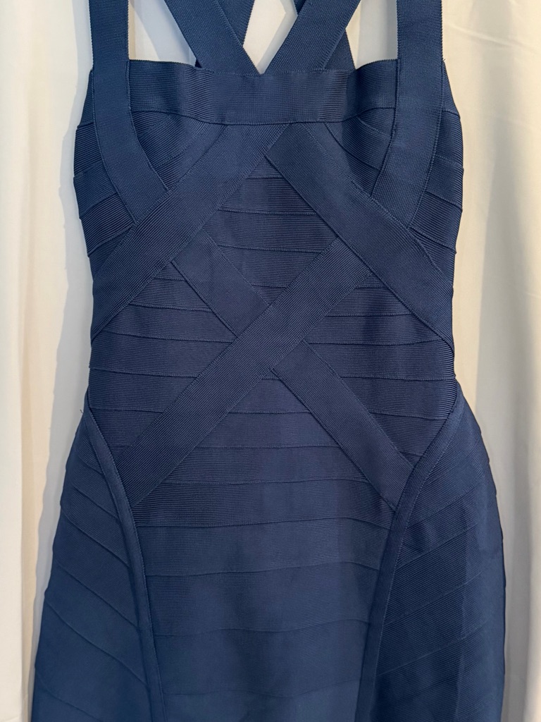 Herve Leger Navy One-Shoulder Bandage Dress